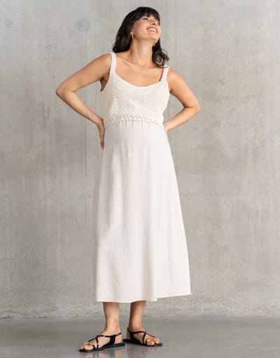 Special Addition SALE! Reign Midi-Length Maternity-To-Nursing Dress with Crochet-Look Top
