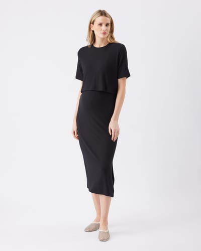 Ripe Maternity Ivy Rib Nursing Dress  Black