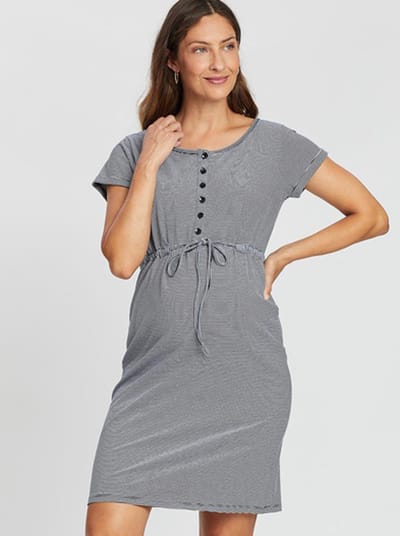Angel Maternity Maternity Cotton Drawstring Dress in  Stripes
