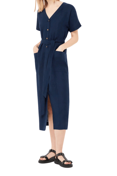Whistles Linen Belted Midi Dress