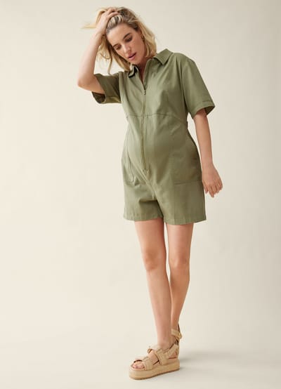Ingrid+Isabel The Short Olive Maternity Utility Coverall