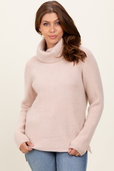Miracle Beige Basic Ribbed Turtle Neck Sweater