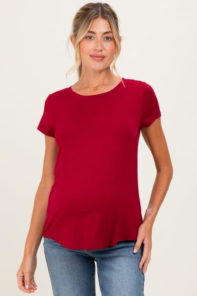 PinkBlush Burgundy Basic Short Sleeve Maternity Top
