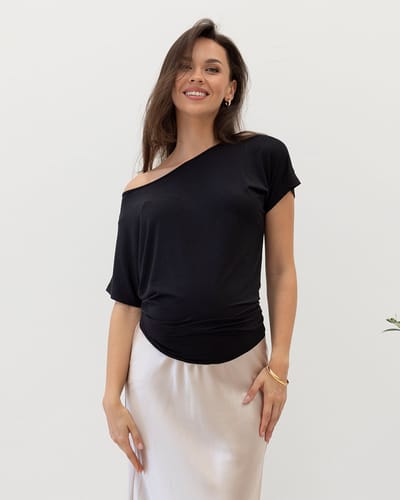 Angel Maternity Reversible  Tie Front Maternity Top in Black