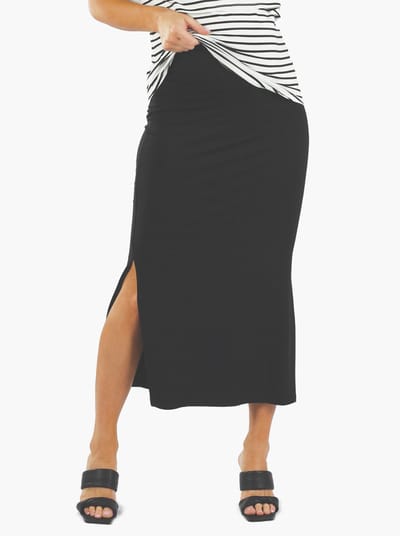 Angel Maternity Black Maternity Maxi  Skirt - Side Split