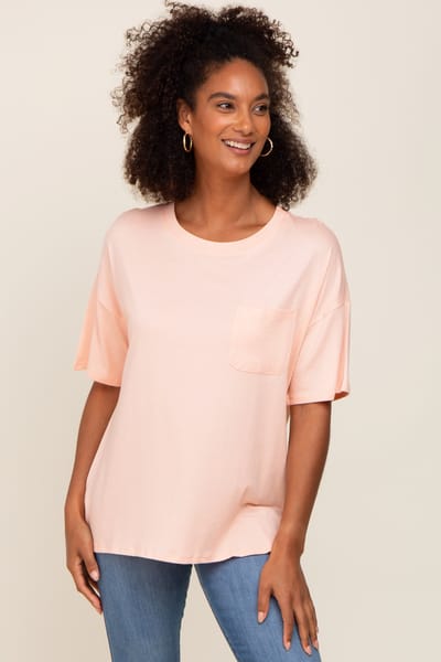 Culture Code Peach Short Sleeve Pocketed Top