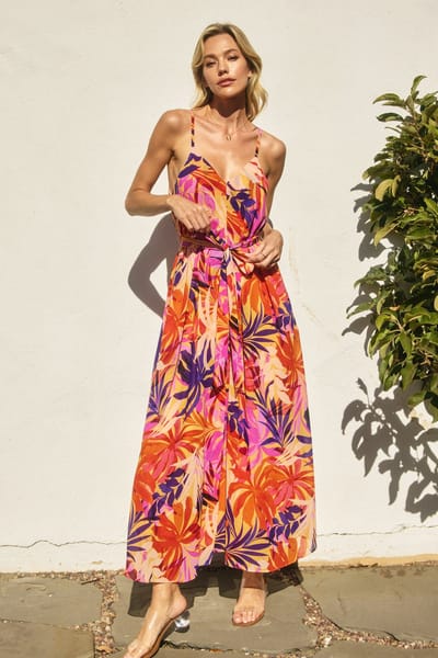Dress Forum Orange Tropical Sash Tie Maxi Dress