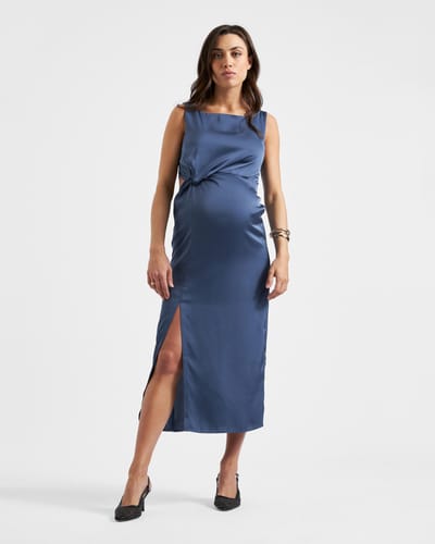Ripe Maternity Chantell Side Twist Dress  Washed Indigo