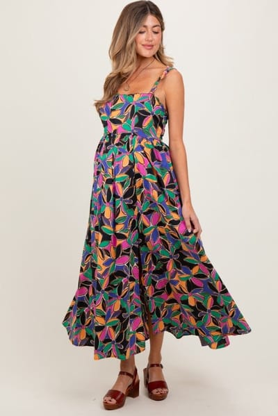 PinkBlush Multi Color Floral Bold Print Cotton Maternity Maxi Dress
