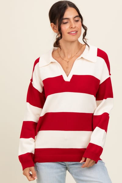 Polagram Red Wide Stripe Polo Sweater