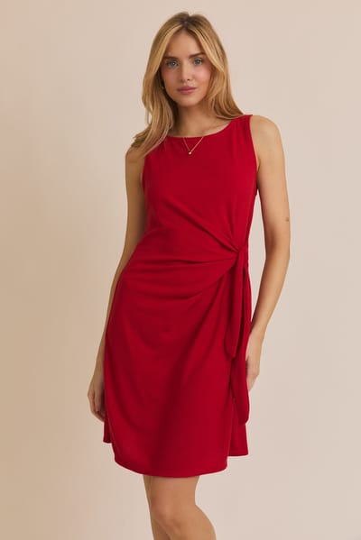 Gilli Red Boat Neck Sleeveless Side Tie Mini Dress