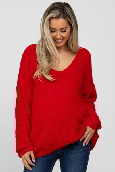 Miracle Red V-Neck Soft Maternity Sweater