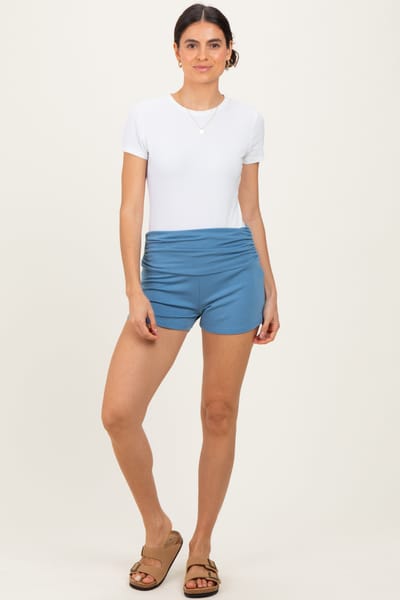 Rhea + Thea Blue Ruched Side Lounge Shorts