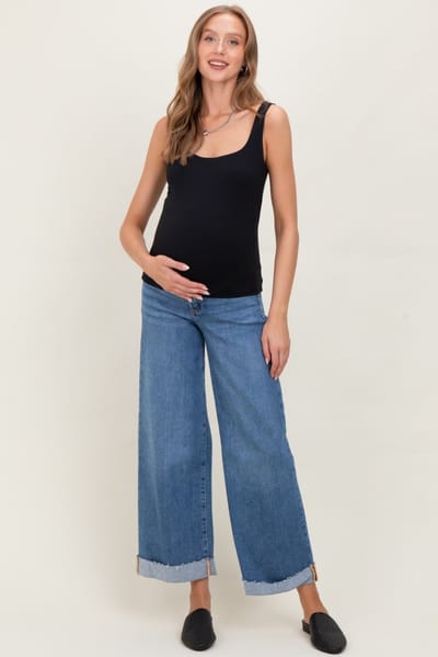 Risen Jeans Medium Low Rise Ankle Wide Cuffed Maternity Jeans