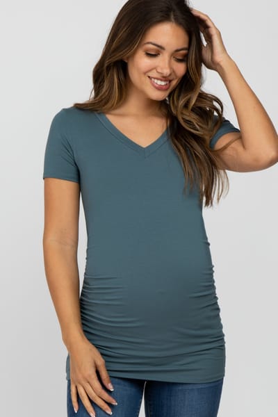 Hello Miz Teal V-Neck Ruched Side Maternity Top