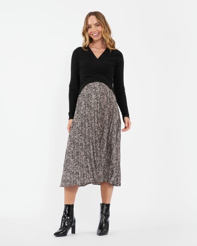 Ripe Maternity Florence Pleat Skirt Black / Dusty Pink