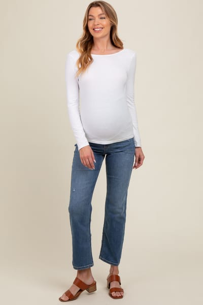 PinkBlush Blue Maternity Slim Straight Ankle Maternity Jeans