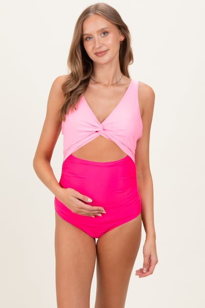 PinkBlush Pink Striped Color Block Cutout Maternity Swimsuit