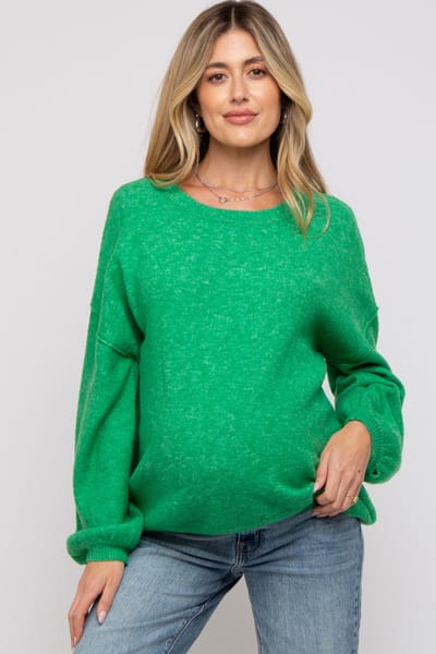 PinkBlush Green Basic Drop Shoulder Maternity Sweater