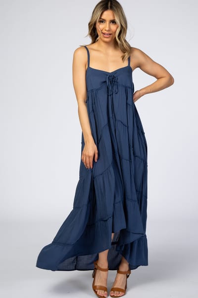Love Stitch Navy Blue Ruffle Tier Hi-Low Dress