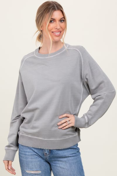 Zenana Outfitters Heather Grey French Terry Vintage Wash Pullover