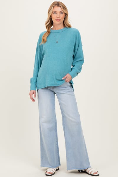 Zenana Outfitters Dusty Teal Brushed Ribbed Knit Maternity Pullover