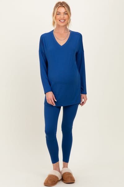 Zenana Outfitters Navy Brushed Knit Maternity Oversized Top and Legging Set