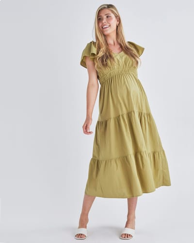 Angel Maternity Layla Maternity Ruffled Dress in Chartreuse