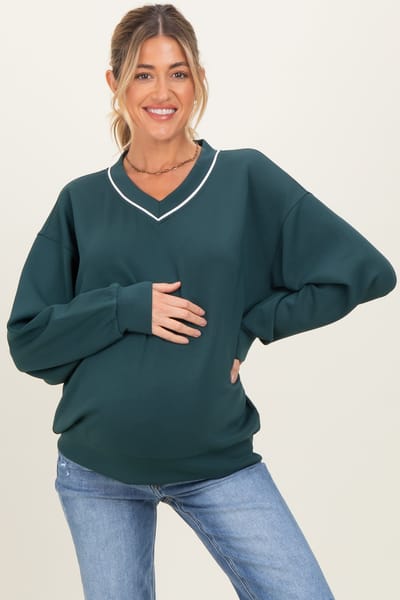 PinkBlush Forest Green V-Neck Maternity Sweatshirt