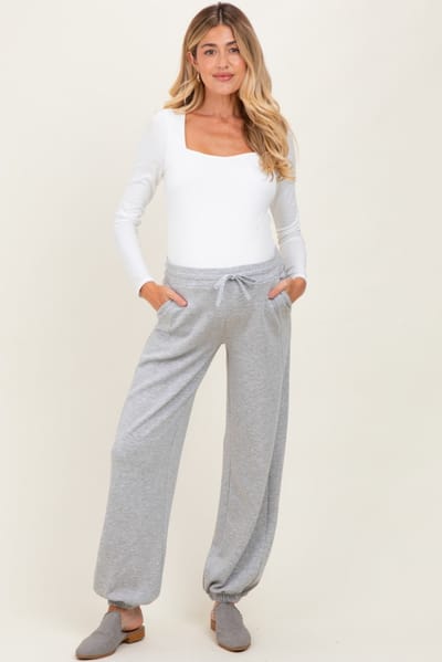 Hyfve Heather Grey Scuba Drawstring Waist Relaxed Maternity Jogger Sweatpants