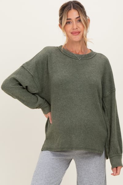 PinkBlush Olive Brushed Ribbed Knit Maternity Pullover