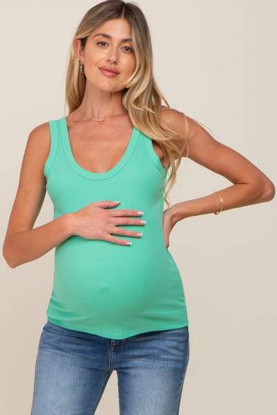 Culture Code Mint Green Ribbed Basic Maternity Tank