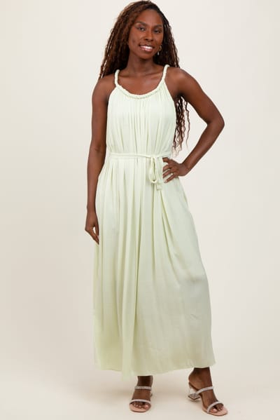 Naked Zebra Light Mint Braided Neckline Maxi Dress