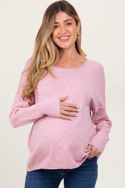 PinkBlush Pink Heather Unfinished Hem Maternity Sweater