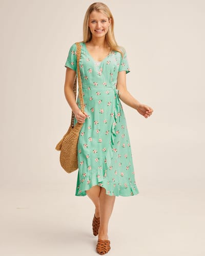 Dress Ruffle Nursing Wrap Dress - Green Floral