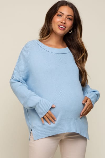Miracle Light Blue Exposed Seam Side Slit Maternity Sweater