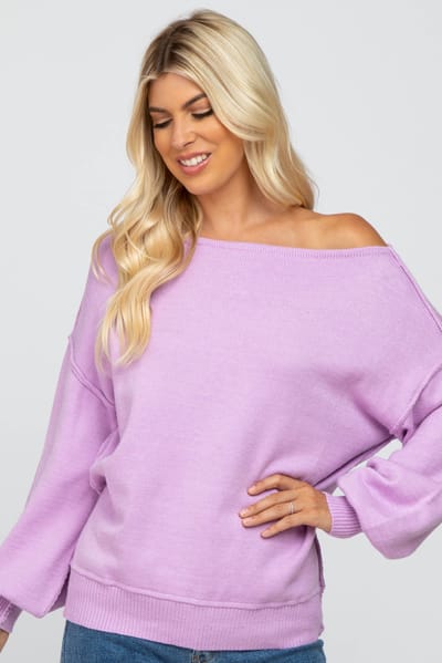 Miracle Lavender Boat Neck Bubble Sleeve Sweater