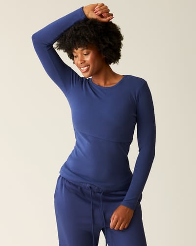 Kindred Bravely Ribbed Bamboo Long Sleeve Nursing T-shirt | Deep Blue