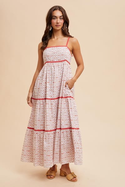 In Loom Coral Cotton Floral Maxi Dress