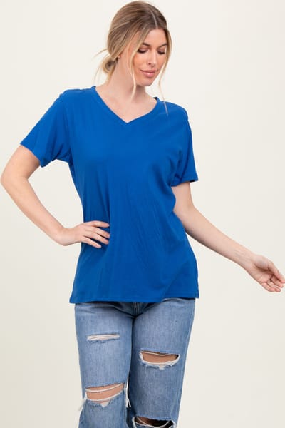 Zenana Outfitters Royal Blue Oversized V-Neck Short Sleeve Tee