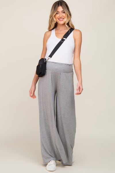 Better Be Grey Smocked Waist Flowy Maternity Pants