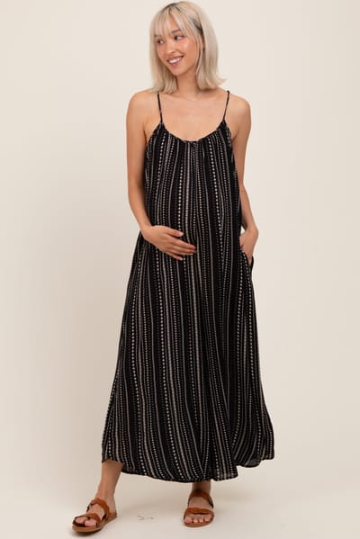 Be Cool Black Printed Sleeveless Wide Leg Maternity Jumpsuit