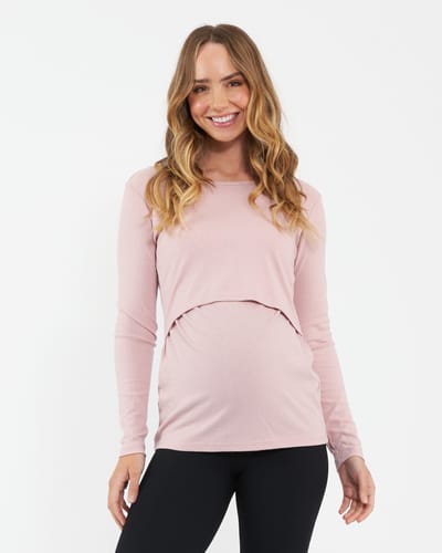 Ripe Maternity Tessa Rib Nursing Top Dusty Pink