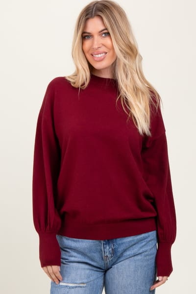 Vine & Love Burgundy  Fine Knit Balloon Sleeve Sweater