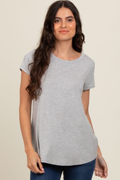 Zenana Outfitters Heather Grey Basic Short Sleeve Top