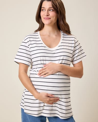 Kindred Bravely Relaxed Cotton Maternity & Nursing T-shirt | White & Black Stripe