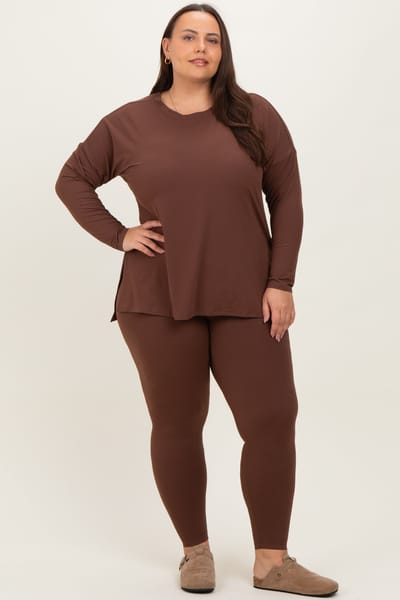 Zenana Outfitters Brown Brushed Knit Oversized Top and Legging Plus Set