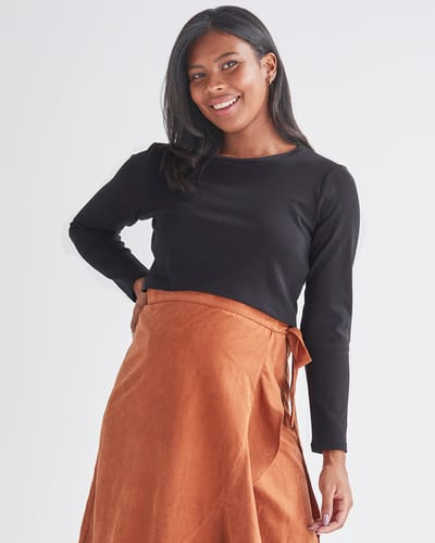 Angel Maternity Celia Maternity Long Sleeve Cotton Crop Black Tee