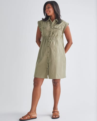 Angel Maternity Kaya Maternity Safari Shirt Dress In Khaki