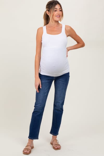 PinkBlush Navy Blue Dark Wash Slim Straight Maternity Jeans